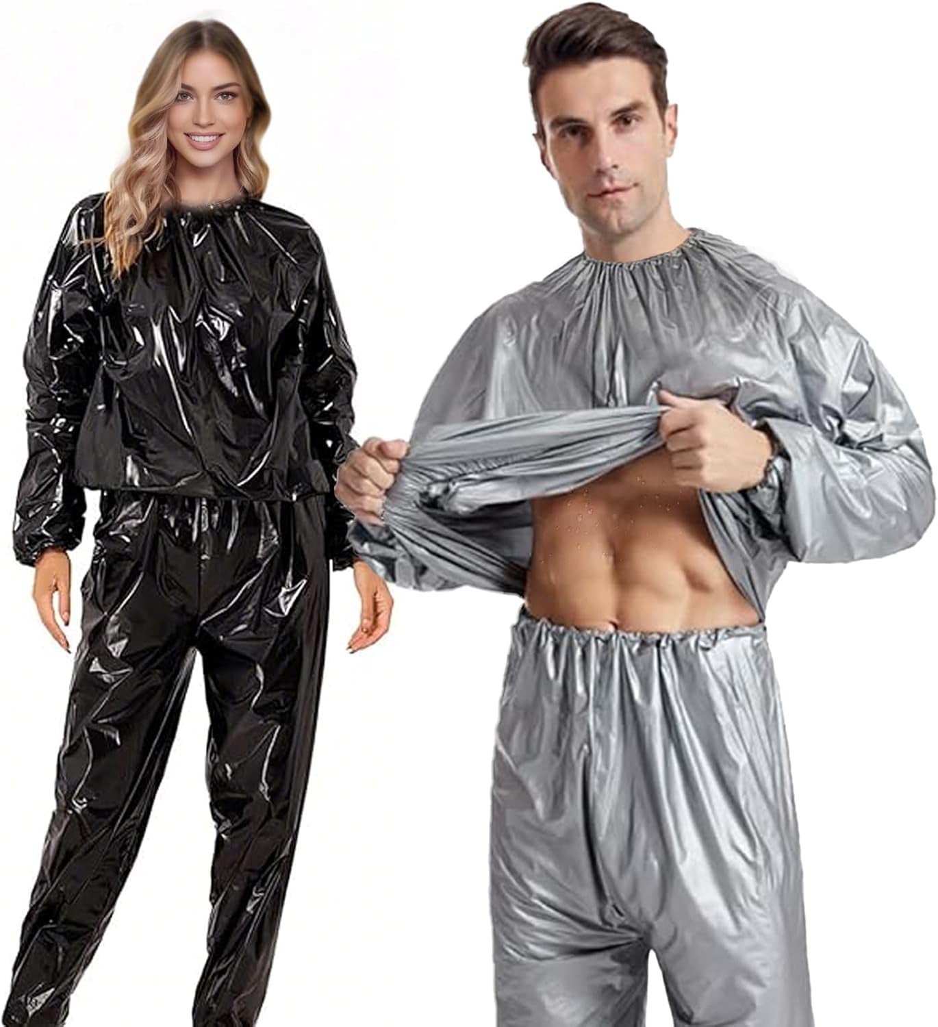 Sauna Suit - Plastic Sauna Suit for Women Men, Anti-Rip Sweat Suits Weight Loss, PVC Exercise Gym Fitness Suit Top Pants