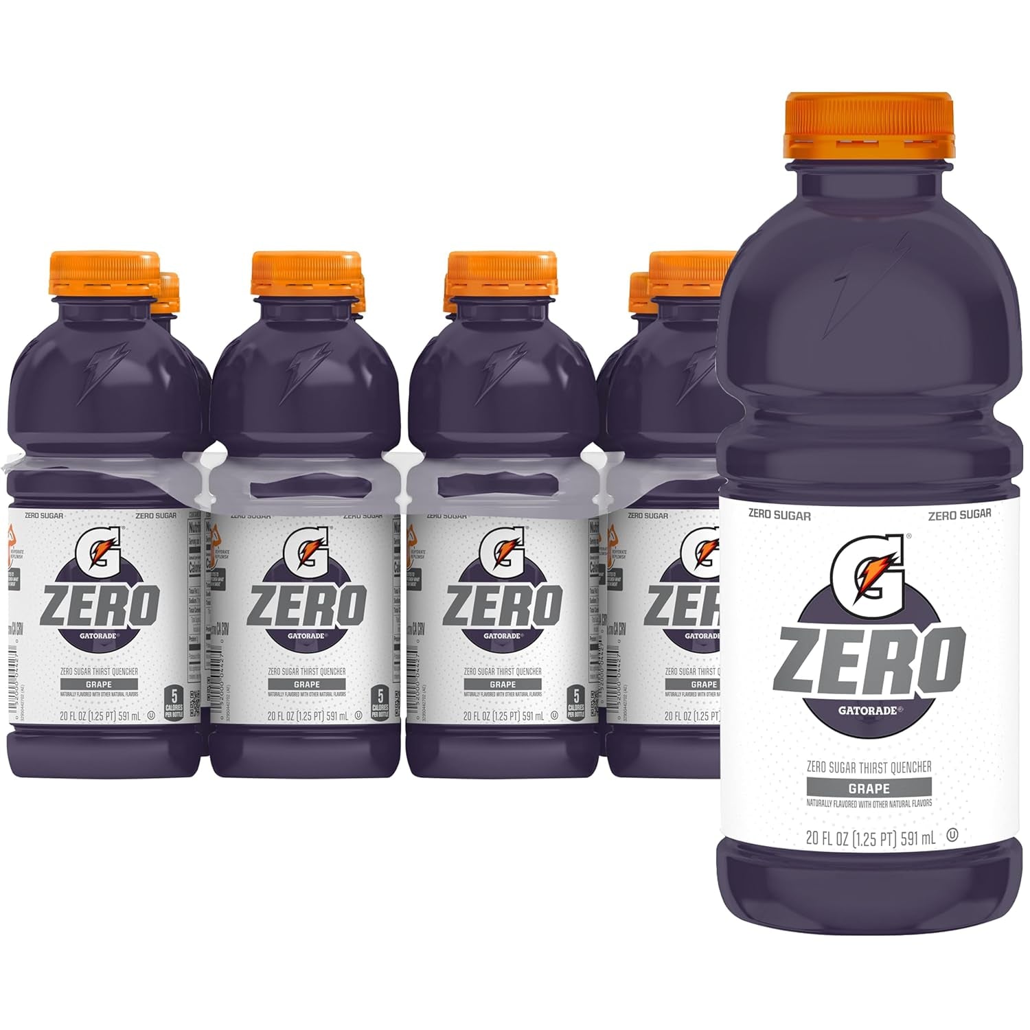 Thirst Quencher Zero Sugar Sports Drink, Grape, 20Oz Bottles, 8 Pack, Electrolytes for Rehydration