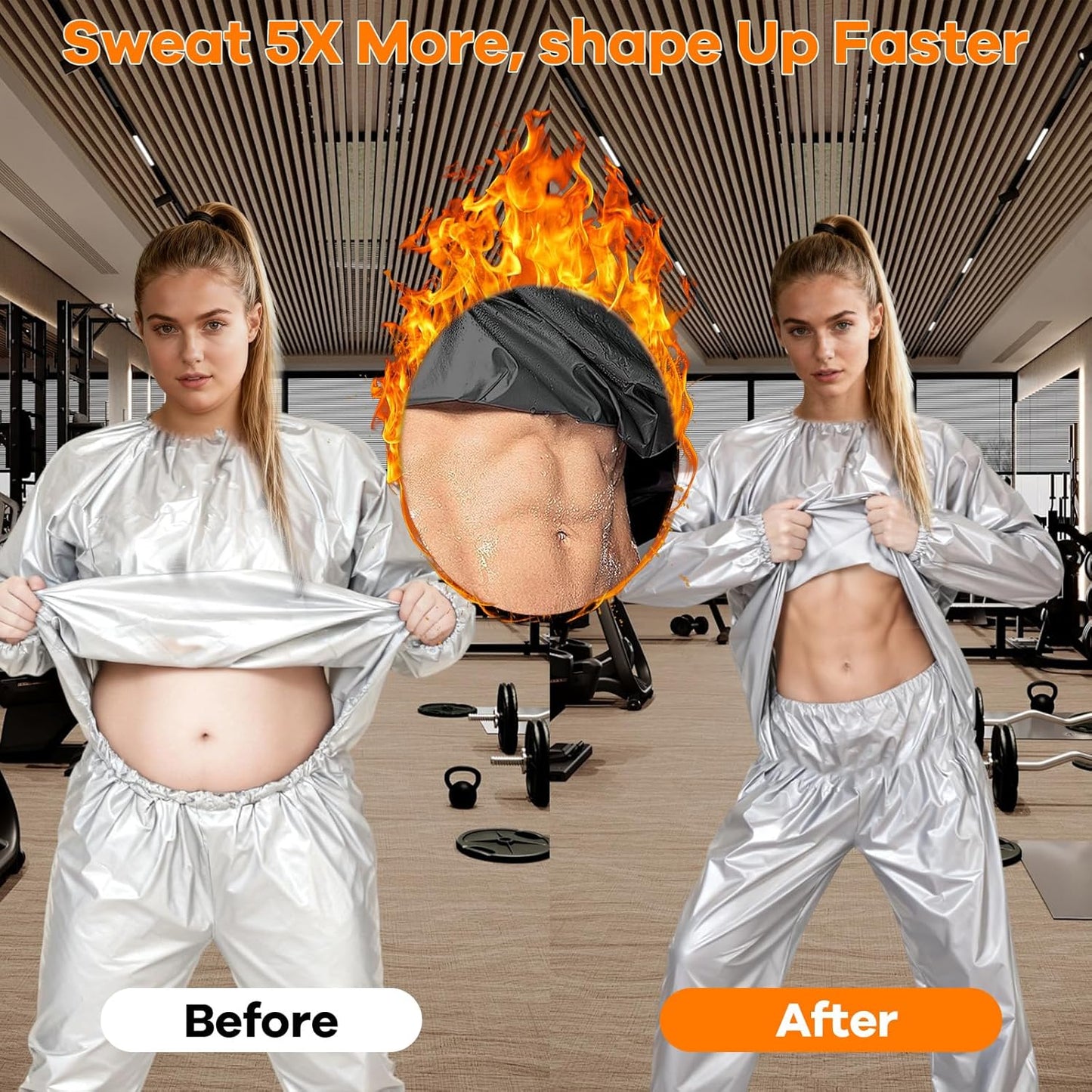 Sauna Suit - Plastic Sauna Suit for Women Men, Anti-Rip Sweat Suits Weight Loss, PVC Exercise Gym Fitness Suit Top Pants