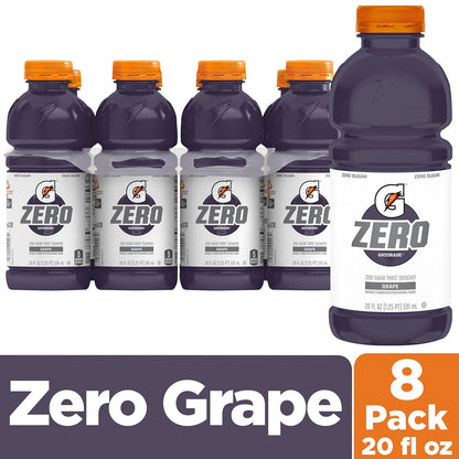 Thirst Quencher Zero Sugar Sports Drink, Grape, 20Oz Bottles, 8 Pack, Electrolytes for Rehydration