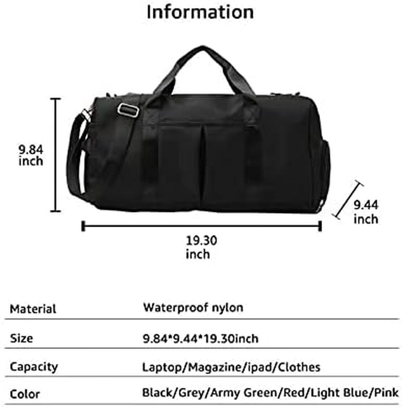 Sports Gym Duffel Bag for Men or Women Waterproof Weekender Travel Bag with Shoes Compartment Dry and Wet Separation for Training Swim Yoga(Black)