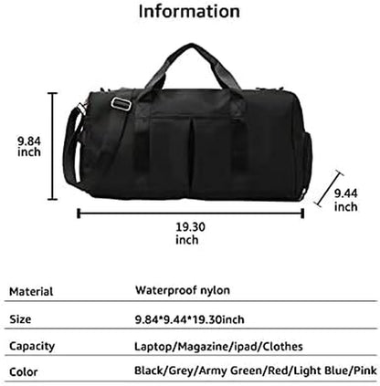 Sports Gym Duffel Bag for Men or Women Waterproof Weekender Travel Bag with Shoes Compartment Dry and Wet Separation for Training Swim Yoga(Black)