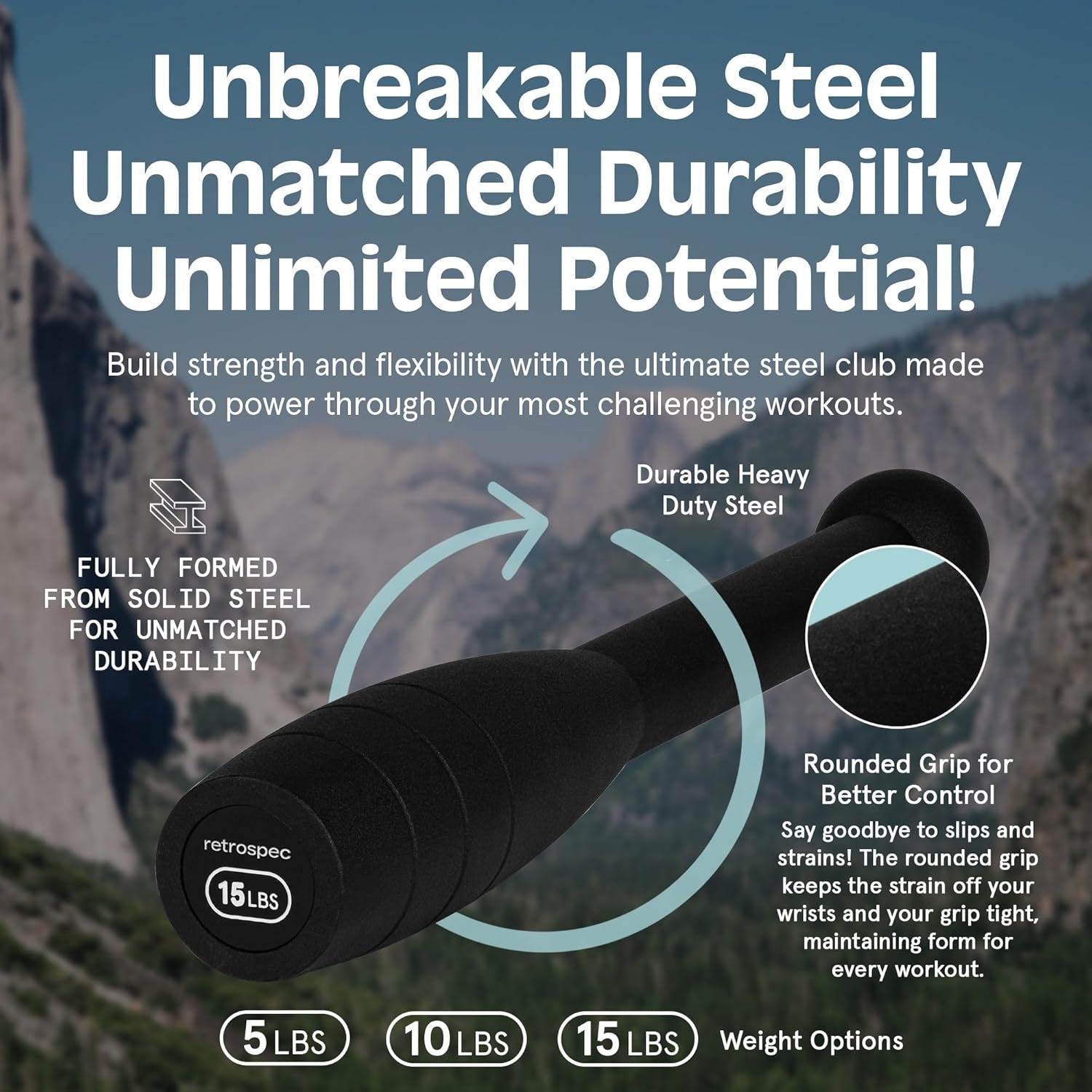 Grip Steel Club Strength Training, Rehabilitation, Stretching, Conditioning and Rotational Training - 5, 10, 15Lb Options for Women & Men