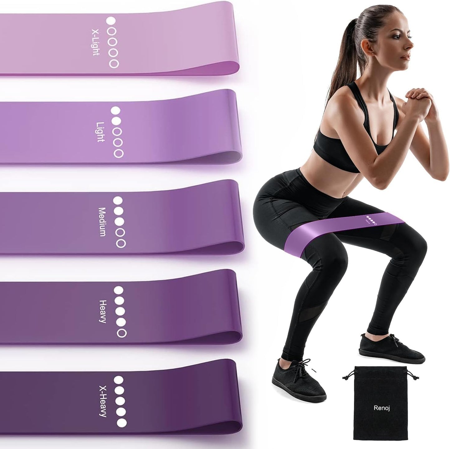 Resistance Bands for Working Out, 5-Pack Elastic Loop Exercise Bands for Strength Training Stretching, Home Gym Equipment for Pilates Yoga Physical Therapy, Leg Glute Arm Workout Kit for Women Men