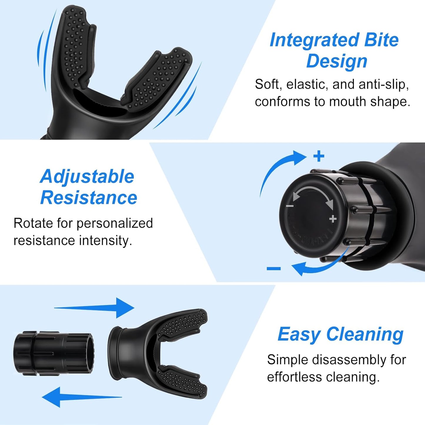 3 PCS Portable Breathing Trainer with Adjustable Resistance Settings (Black/Grey/White)