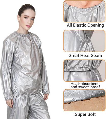 Sauna Suit - Plastic Sauna Suit for Women Men, Anti-Rip Sweat Suits Weight Loss, PVC Exercise Gym Fitness Suit Top Pants