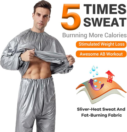 Sauna Suit - Plastic Sauna Suit for Women Men, Anti-Rip Sweat Suits Weight Loss, PVC Exercise Gym Fitness Suit Top Pants