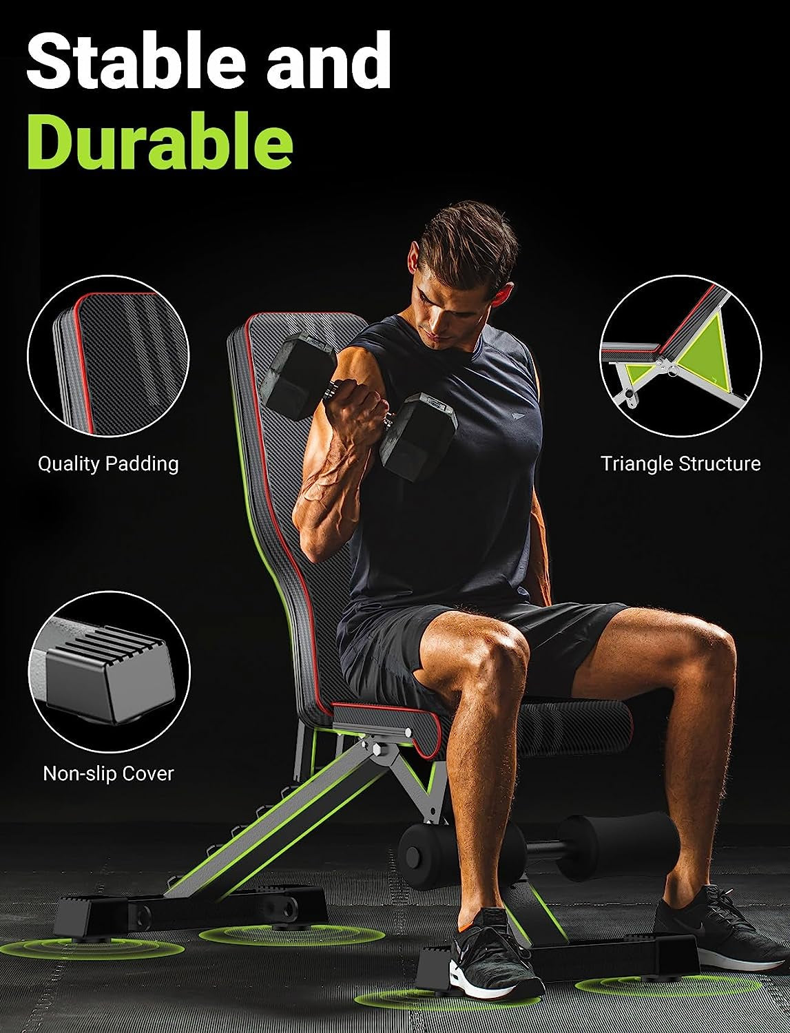 Adjustable Weight Bench for Full Body Workout; Foldable Bench Press Bench of Home Gym Strength Training; Incline Decline Flat Utility Workout Bench with Quick Folding& Fast Adjustment (Black)