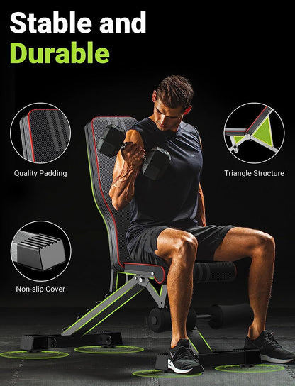 Adjustable Weight Bench for Full Body Workout; Foldable Bench Press Bench of Home Gym Strength Training; Incline Decline Flat Utility Workout Bench with Quick Folding& Fast Adjustment (Black)