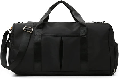 Sports Gym Duffel Bag for Men or Women Waterproof Weekender Travel Bag with Shoes Compartment Dry and Wet Separation for Training Swim Yoga(Black)